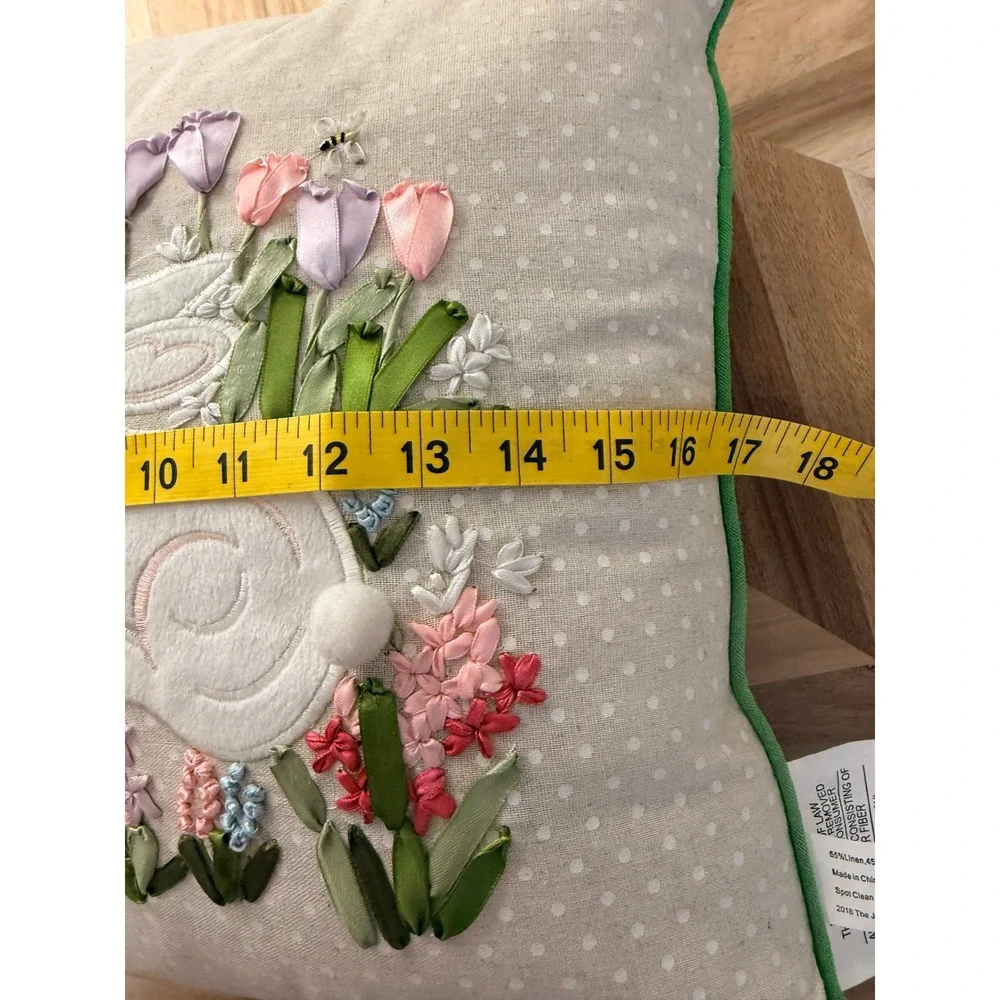 Easter Bunny Floral Ribbon‎ Embroidery Accent Pillow Spring Easter Cottagecore